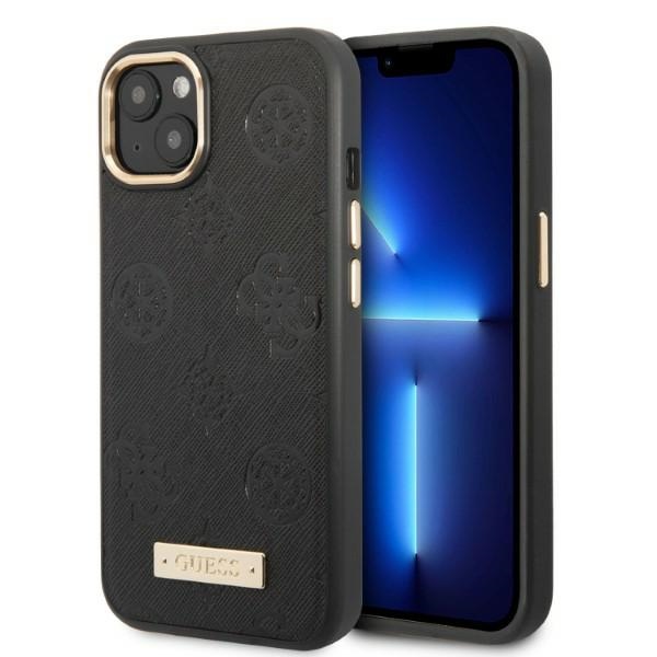GUESS GUHMP13MSAPSTK iPhone 13 / 14 / 15 6.1" black hard case with Peony Logo Plate and MagSafe compatibility