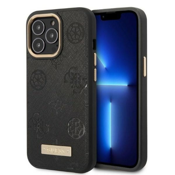 GUESS GUHMP13LSAPSTK iPhone 13 Pro / 13 6.1" black hard case with Peony Logo Plate and MagSafe compatibility