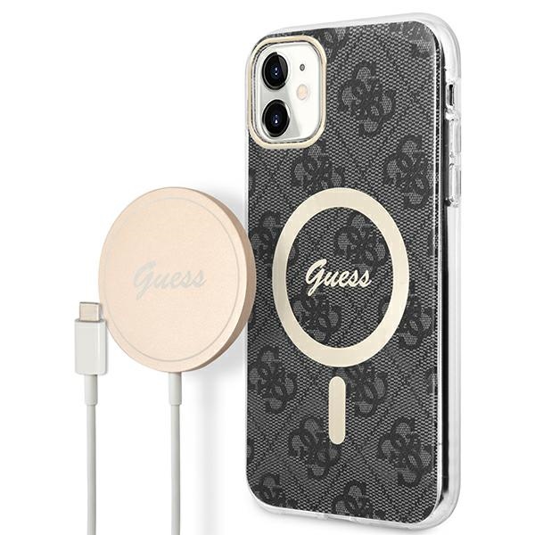 GUESS Case GUBPN61H4EACSK + Charger for iPhone 11 6.1" black hard case with 4G Print MagSafe