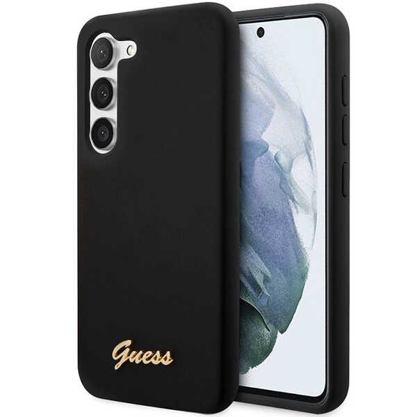 GUESS GUHCS23MSLSMK S23+ S916 black hard case, silicone, vintage, gold logo