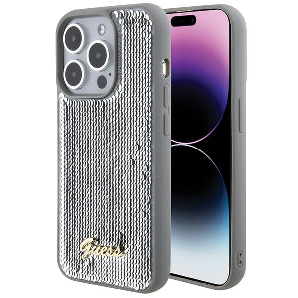 GUESS GUHCP15LPSFDGSS iPhone 15 Pro 6.1" silver hardcase Sequin Script Metal