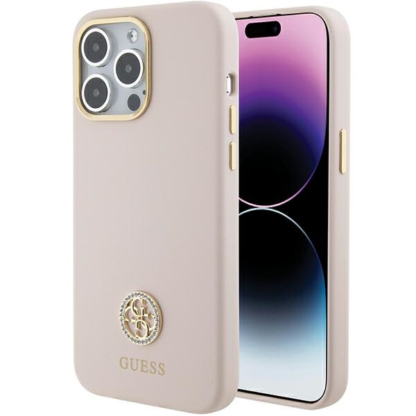 GUESS GUHCP15XM4DGPP iPhone 15 Pro Max 6.7" light pink/pink hard case with silicone logo and rhinestones, 4G
