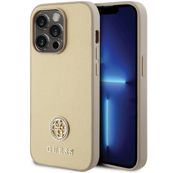 GUESS GUHCP15LPS4DGPD iPhone 15 Pro 6.1" gold hard case with Strass metal logo
