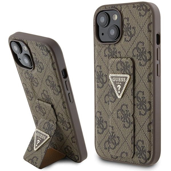 GUESS GUHCP15SPGS4TDW iPhone 15 / 14 / 13 6.1" brown hardcase Grip Stand 4G Triangle Strass
