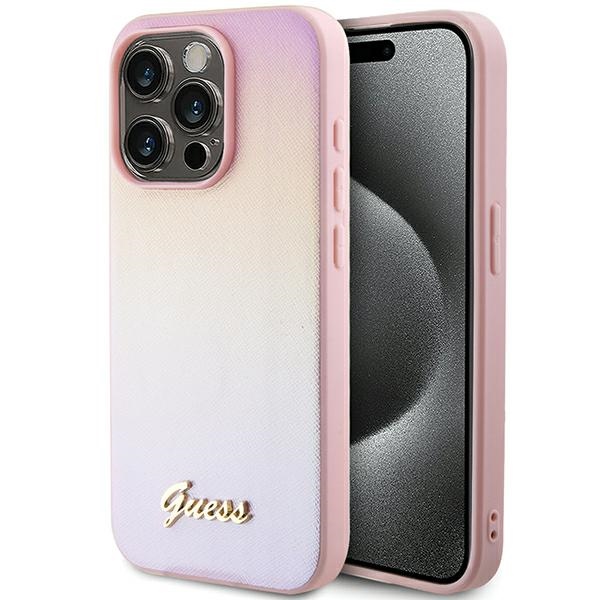 GUESS GUHCP14LPSAIRSP iPhone 14 Pro 6.1" pink Saffiano Iridescent Script hardcase