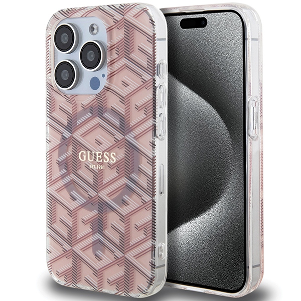 GUESS GUHMP15LHGCUSTGP iPhone 15 Pro 6.1" pink hardcase IML GCube MagSafe