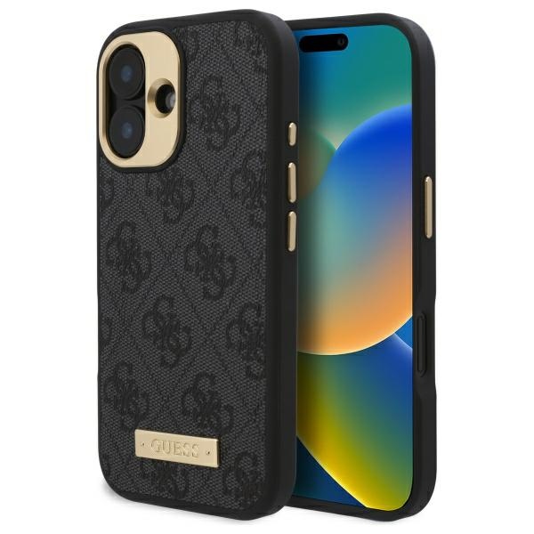 GUESS GUHMP16MU4GPRK iPhone 16 Plus 6.7" black hard case with 4G logo plate and MagSafe compatibility
