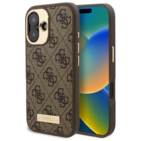GUESS GUHMP16MU4GPRW iPhone 16 Plus 6.7" brown hard case with 4G logo plate and MagSafe compatibility