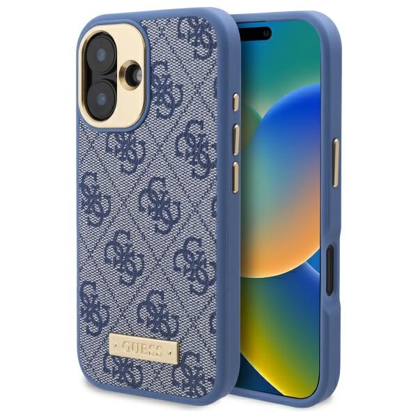 GUESS GUHMP16SU4GPRB iPhone 16 6.1" blue hard case with 4G logo plate and MagSafe compatibility