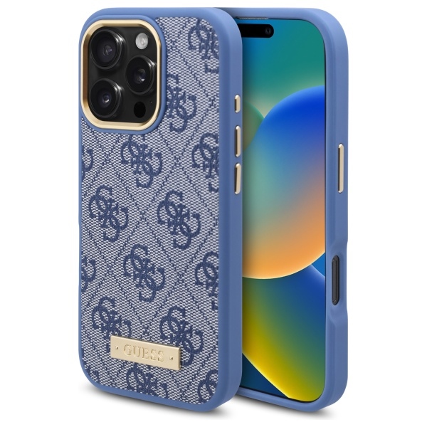GUESS GUHMP16LU4GPRB iPhone 16 Pro 6.3" blue hard case with 4G logo plate and MagSafe compatibility
