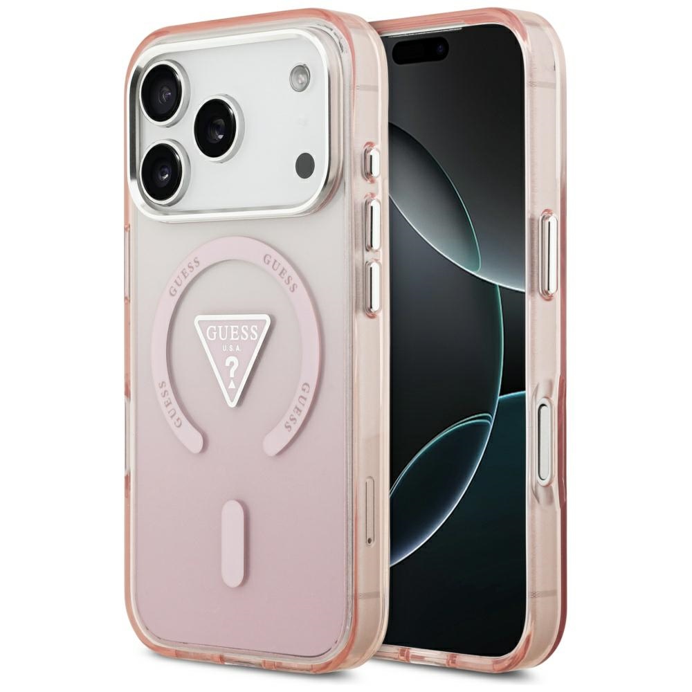 GUESS IML Gradient Triangle Logo MagSafe Case for iPhone 17 Pro / 18 Pro pink