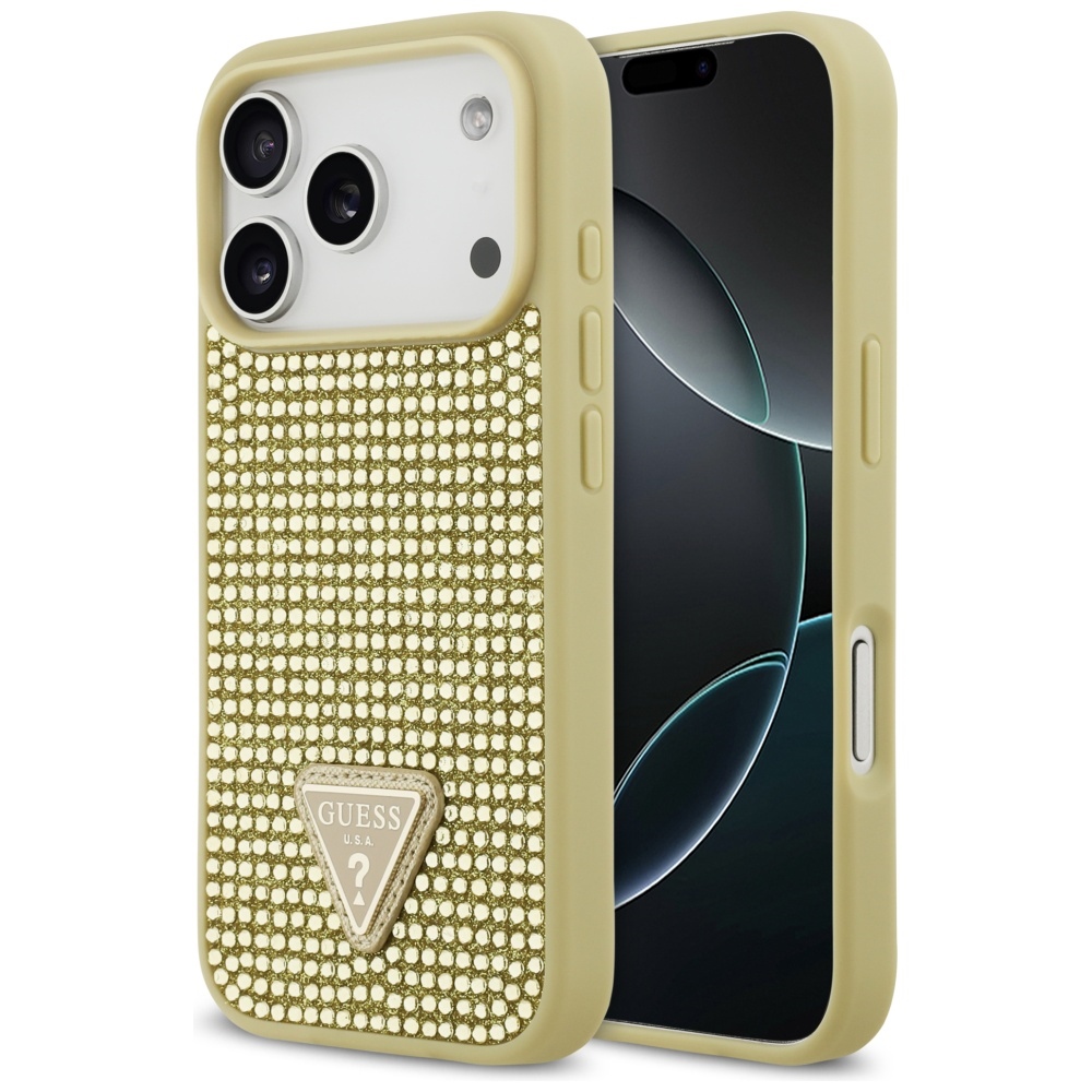 GUESS Rhinestone Triangle Logo Case for iPhone 17 Pro / 18 Pro gold