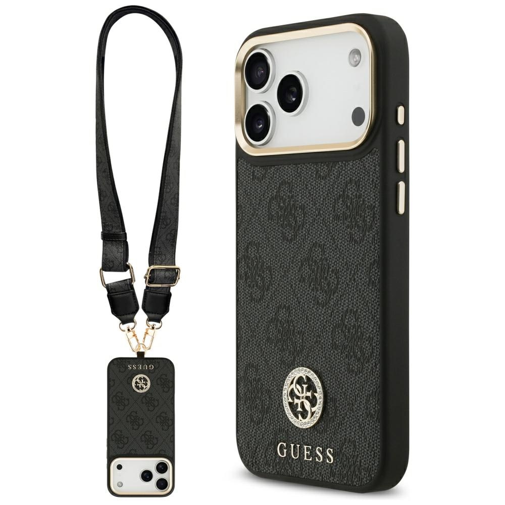 GUESS 4G Strass Logo AND Big Strap Metal Buttons MagSafe Case for iPhone 17 Pro Max / 18 Pro Max black