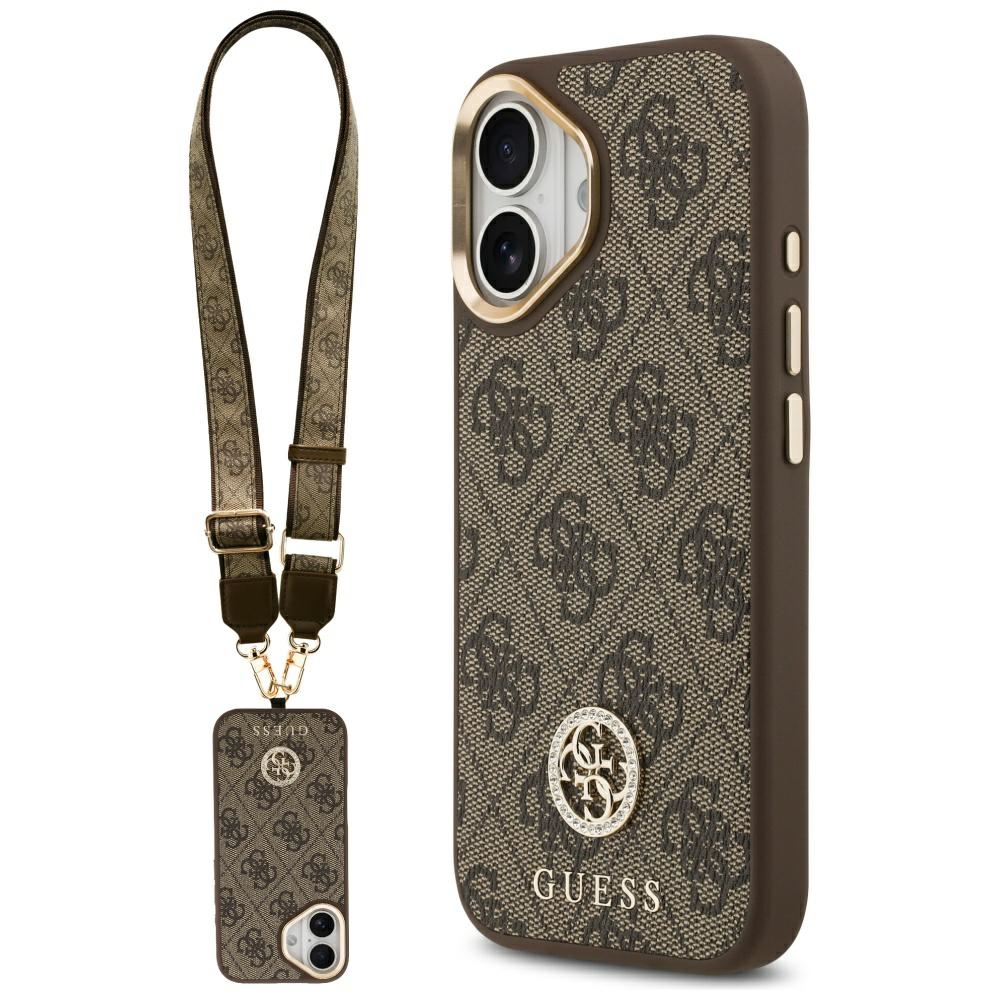 GUESS 4G Strass Logo AND Big Strap Metal Buttons MagSafe Case for iPhone 17, brown