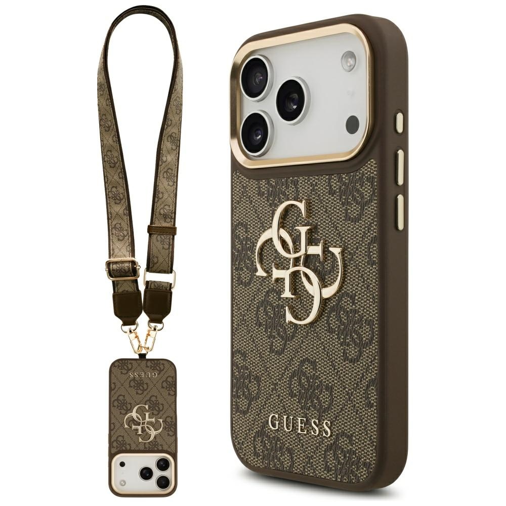 GUESS 4G Big 4G Classic Logo Big Strap Metal Buttons Case for iPhone 17 Pro / 18 Pro brown