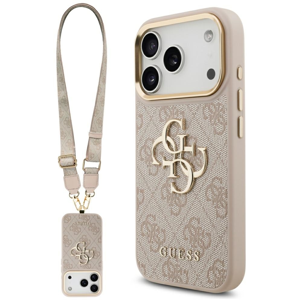 GUESS 4G Big 4G Classic Logo Big Strap Metal Buttons Case for iPhone 17 Pro / 18 Pro pink