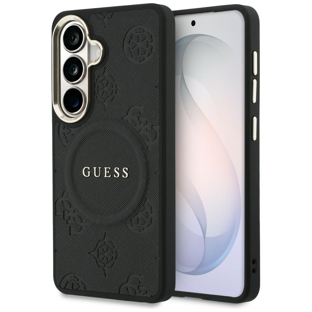 GUESS Saffiano Peony Embossed Ring Case with MagSafe for Samsung Galaxy S26, black