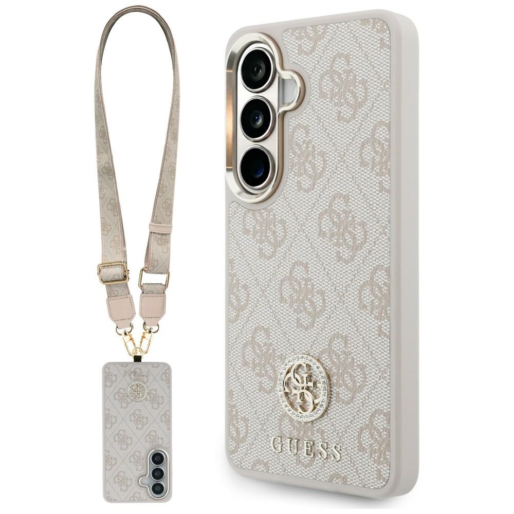 GUESS Case Set + Leash 4G Big Rhinestone Triangle Strap MagSafe for Samsung Galaxy S26 pink