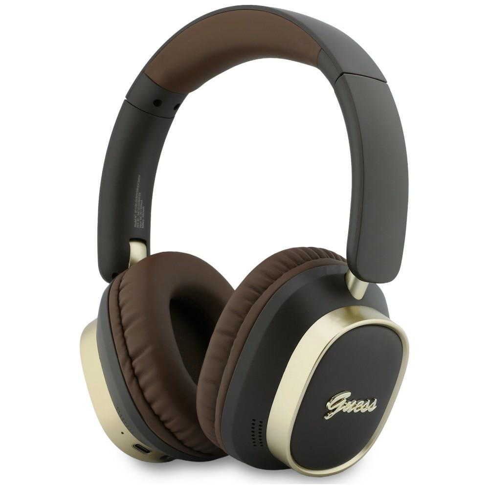 GUESS Bluetooth ENC Over-Ear Headphones Rectangle Metal Script Brown