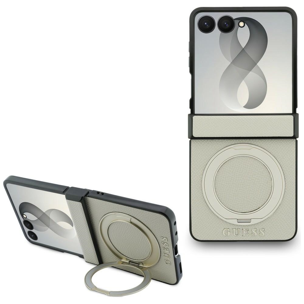 GUESS Etui Magnetic Ring Stand Grained Classic Logo MagSafe for Samsung Galaxy Z Flip8 beige