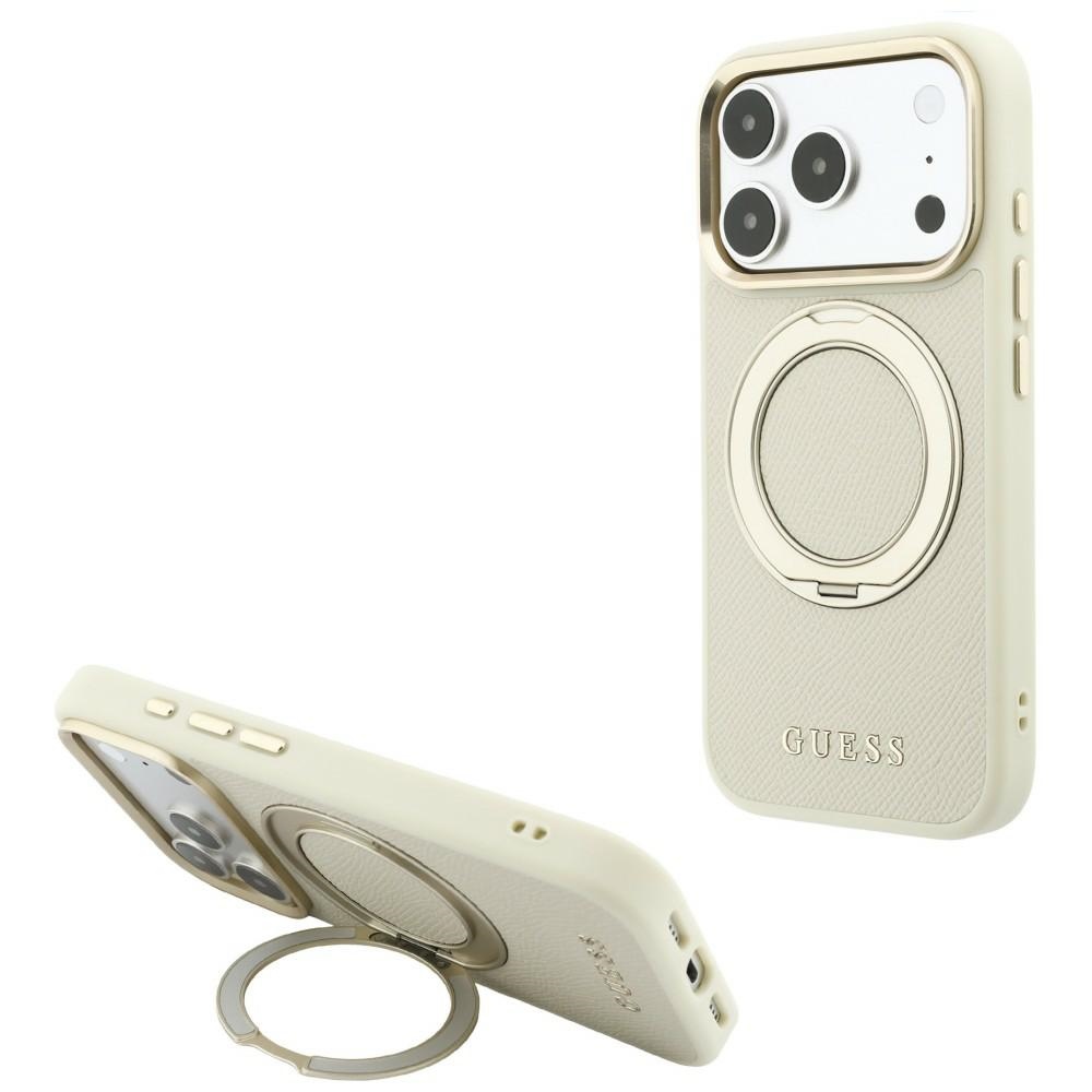 GUESS Etui Ring Stand 360 Grained Classic Logo MagSafe for iPhone 18 Pro Max / 17 Pro Max beige
