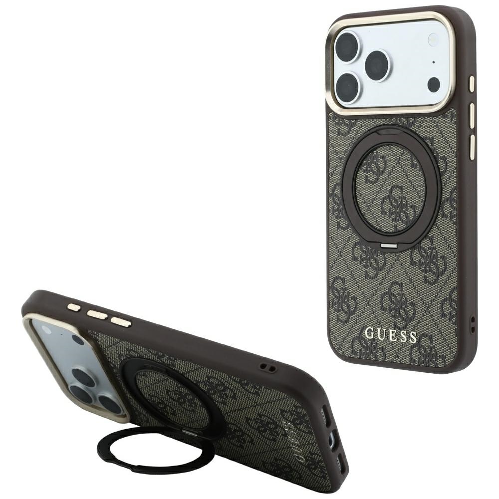 GUESS 360 Ring Stand Case 4G Classic Logo MagSafe for iPhone 18 Pro / 17 Pro brown