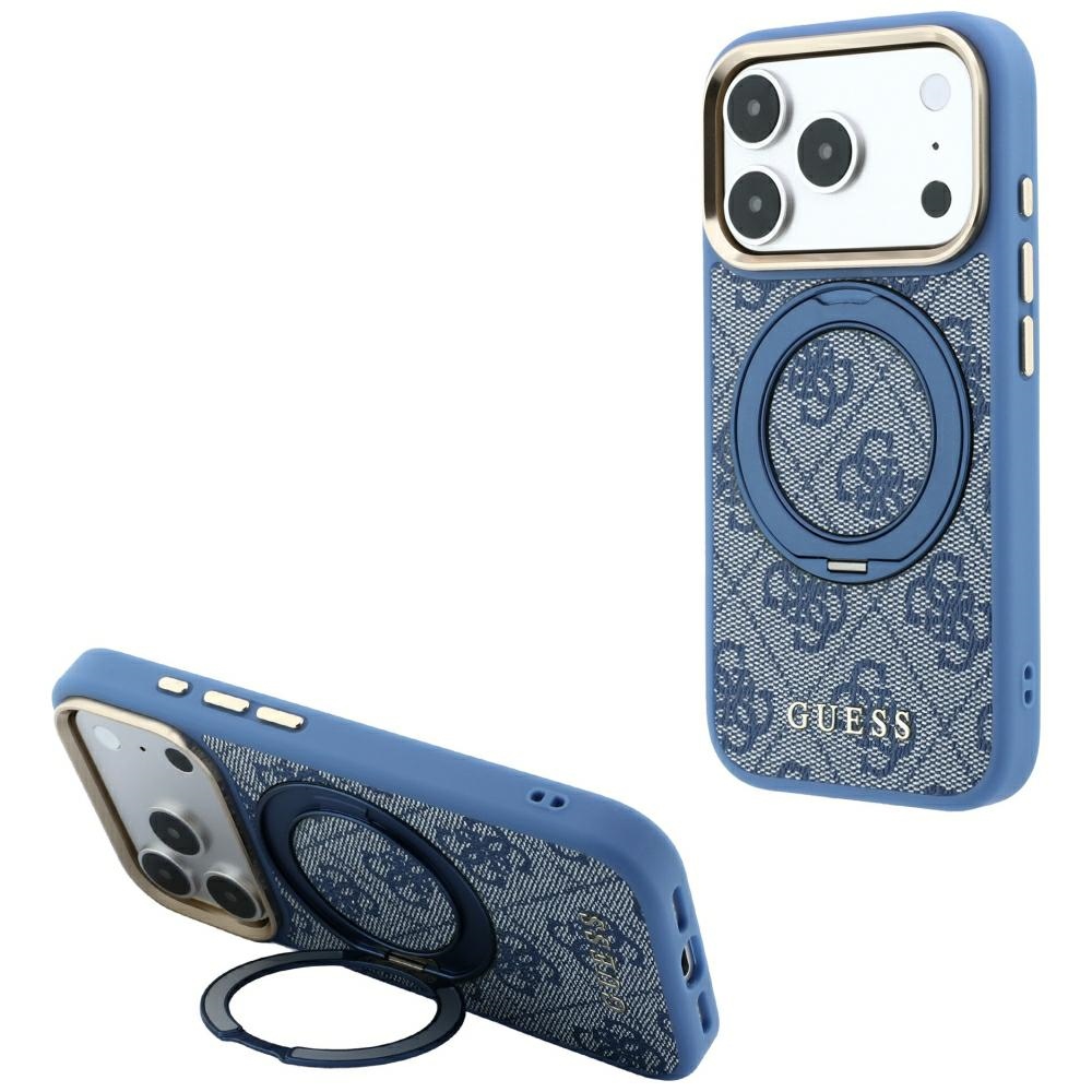 GUESS 360 Ring Stand Case 4G Classic Logo MagSafe for iPhone 18 Pro Max / 17 Pro Max blue