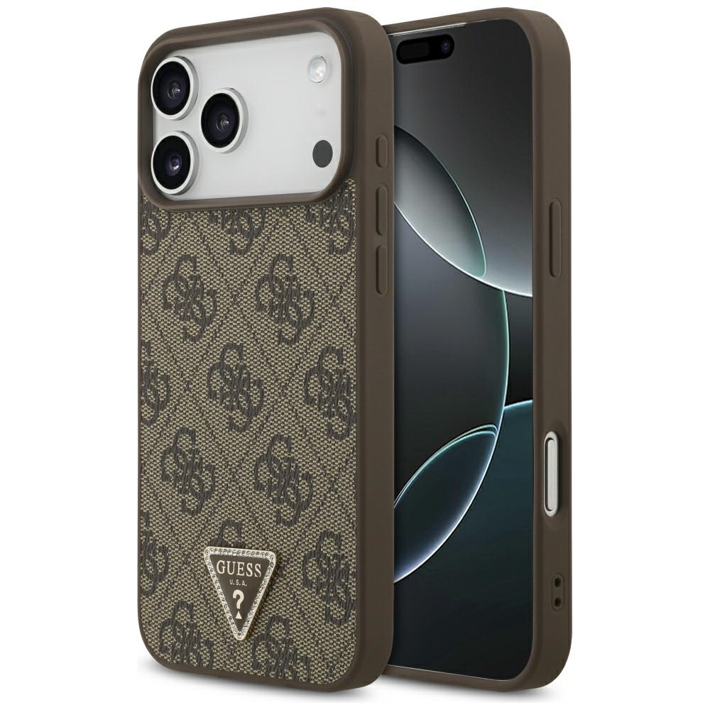 GUESS Etui Leather 4G Triangle Strass MagSafe for iPhone 18 Pro Max / 17 Pro Max brown
