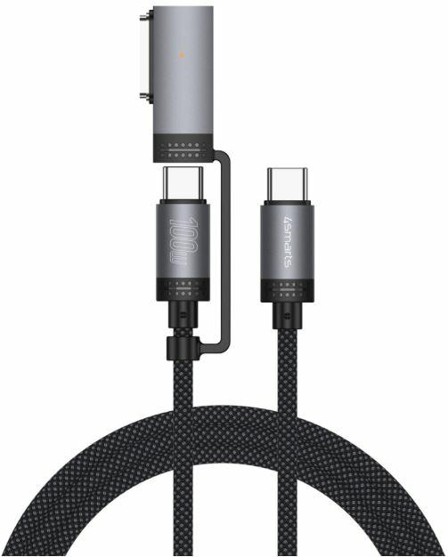 4smarts USB-C Explorer ComboCord 100W 2m with MagSafe adapter, black