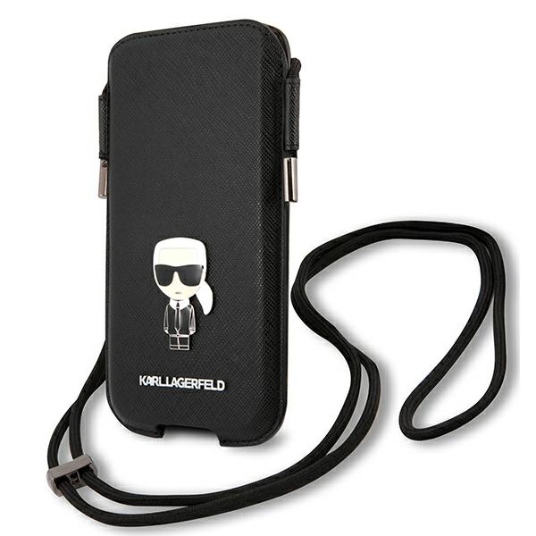Karl Lagerfeld Torebka KLHCP12MOPHKMK 6.1" black Saffiano Ikonik hard case Karl's