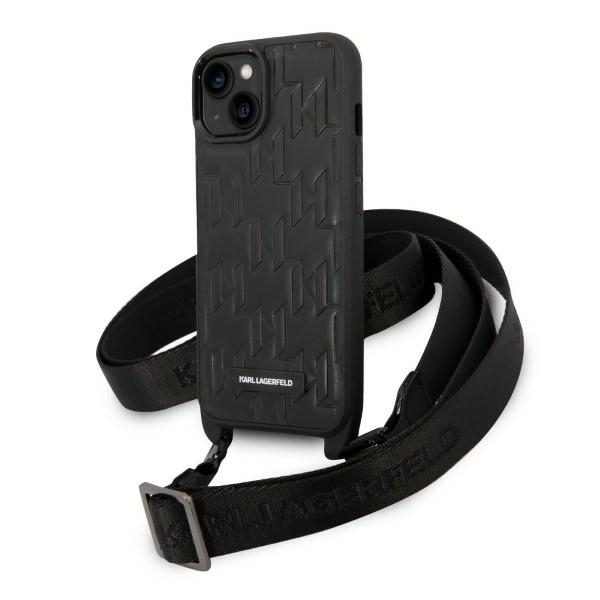 Karl Lagerfeld KLHCP14SSTMMK iPhone 14 / 15 / 13 6.1" hard case, black, Monogram Plaque Logo Strap