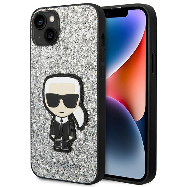 Karl Lagerfeld KLHCP14MGFKPG iPhone 14 Plus / 15 Plus 6.7" hard case, silver with glitter flakes, Ikonik