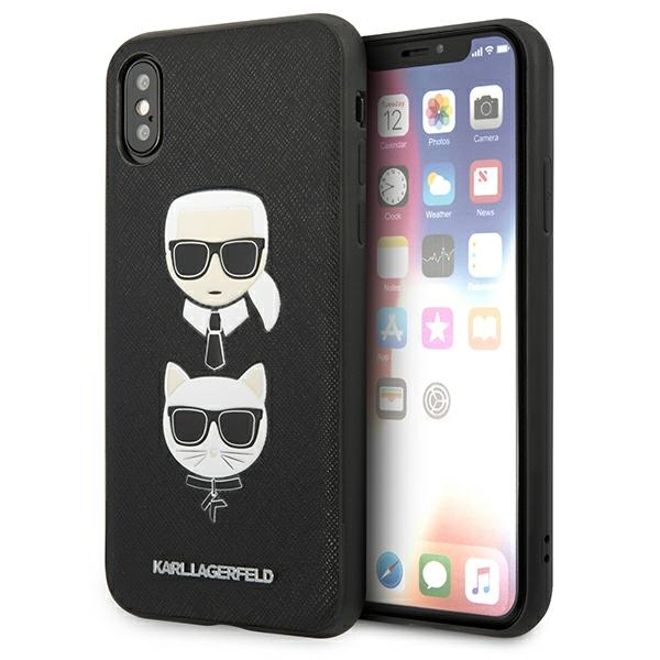 Karl Lagerfeld KLHCPXSAKICKCBK iPhone X/XS black Saffiano hardcase Karl AND Choupette Head