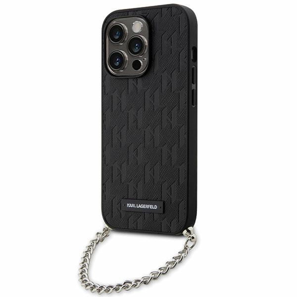 Karl Lagerfeld KLHCP14XSACKLHPK iPhone 14 Pro Max 6.7" black Saffiano Monogram hard case with chain
