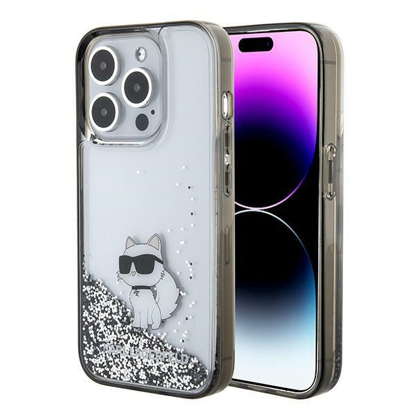Karl Lagerfeld KLHCP15XLKCNSK iPhone 15 Pro Max 6.7" transparent hard case with liquid glitter, Choupette design