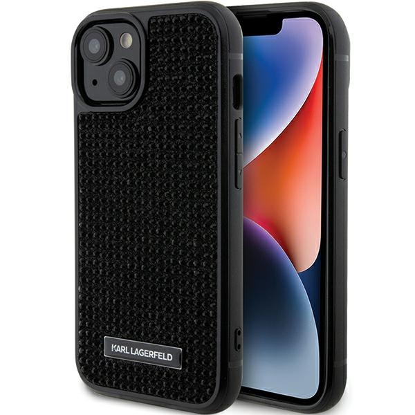 Karl Lagerfeld KLHCP15SHDSPLK iPhone 15 / 14 / 13 6.1" black hard case with rhinestone logo metal plate