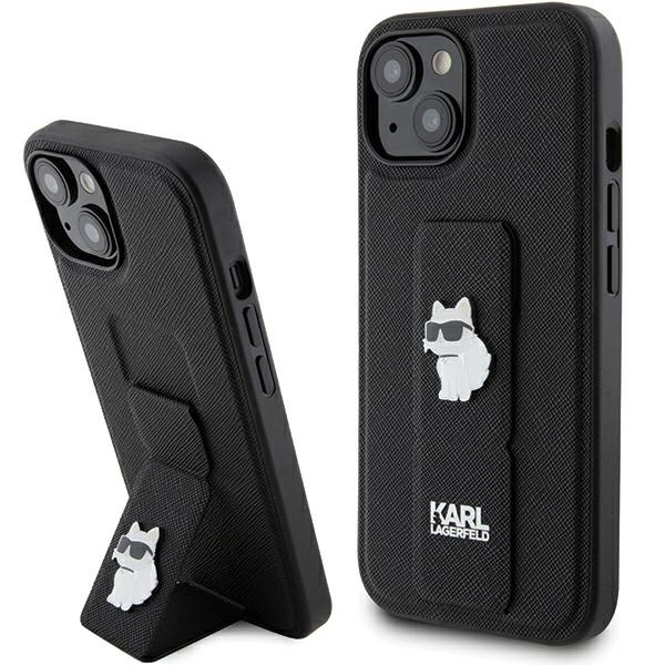 Karl Lagerfeld KLHCP15SGSACHPK iPhone 15 / 14 / 13 6.1" black hardcase Gripstand Saffiano with Choupette Pins