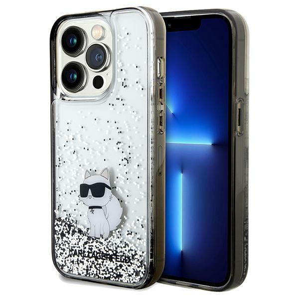 Karl Lagerfeld KLHCP14LLKCNSK iPhone 14 Pro 6.1" Clear Hard Case with Liquid Glitter, Choupette Design