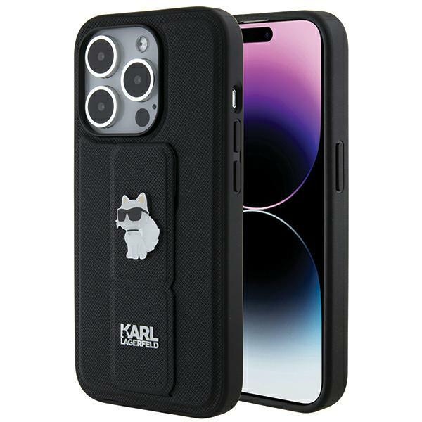 Karl Lagerfeld KLHCP14LGSACHPK iPhone 14 Pro 6.1" black hardcase Gripstand Saffiano Choupette Pins