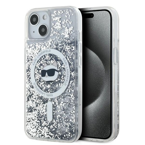 Karl Lagerfeld KLHMP13MLGCHSGH iPhone 13 6.1" transparent hard case with liquid glitter, Choupette design, MagSafe compatible