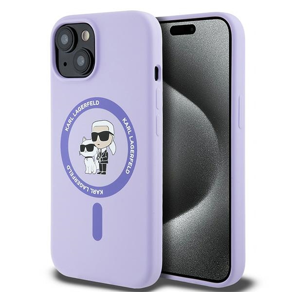 Karl Lagerfeld KLHMP15SSCMKCRHU iPhone 15 6.1" purple hard case, Silicone, Karl AND Choupette Heads Ring, MagSafe