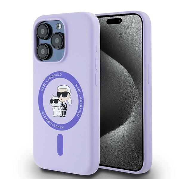 Karl Lagerfeld KLHMP15LSCMKCRHU iPhone 15 Pro 6.1" purple hard case, Silicone Karl AND Choupette Heads Ring MagSafe