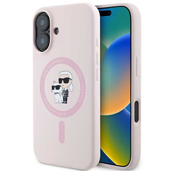 Karl Lagerfeld KLHMP16MSCMKCRHP iPhone 16 Plus 6.7" pink hard case, Silicone Karl AND Choupette Ring MagSafe