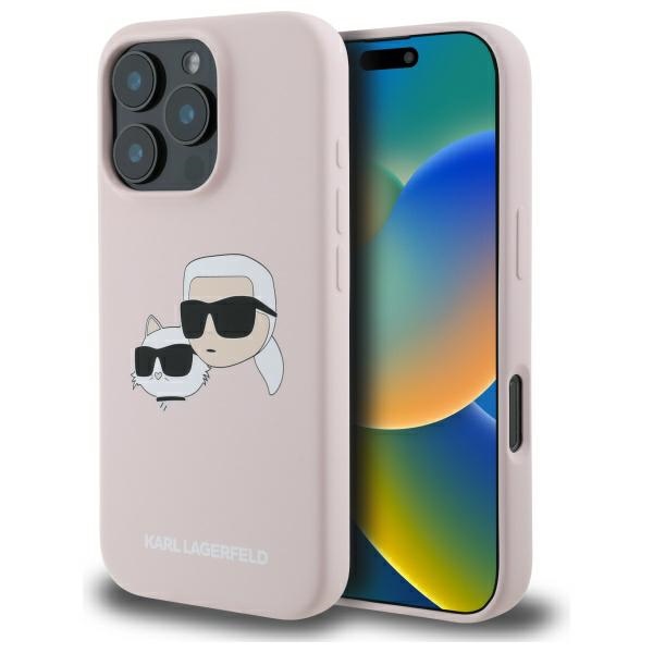 Karl Lagerfeld KLHMP16XSKCHPPLP iPhone 16 Pro Max 6.9" pink hard case, silicone, double-sided print, MagSafe