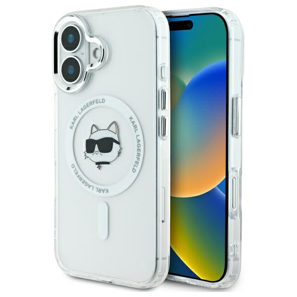 Karl Lagerfeld KLHMP16SHLSCHH iPhone 16 6.1" white hard case IML Metal Choupette Head MagSafe