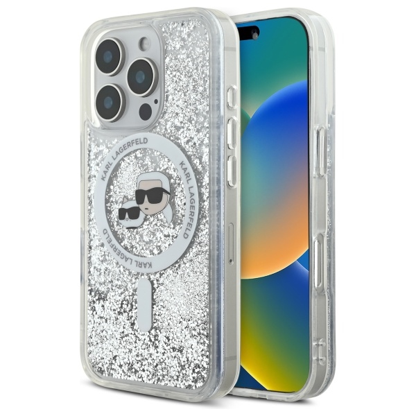Karl Lagerfeld KLHMP16XLGKCSGH iPhone 16 Pro Max 6.9" transparent hard case with liquid glitter, Karl AND Choupette design, MagSafe compatible