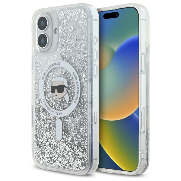 Karl Lagerfeld KLHMP16MLGKISGH iPhone 16 Plus 6.7" transparent hard case with liquid glitter, Karl Head, MagSafe