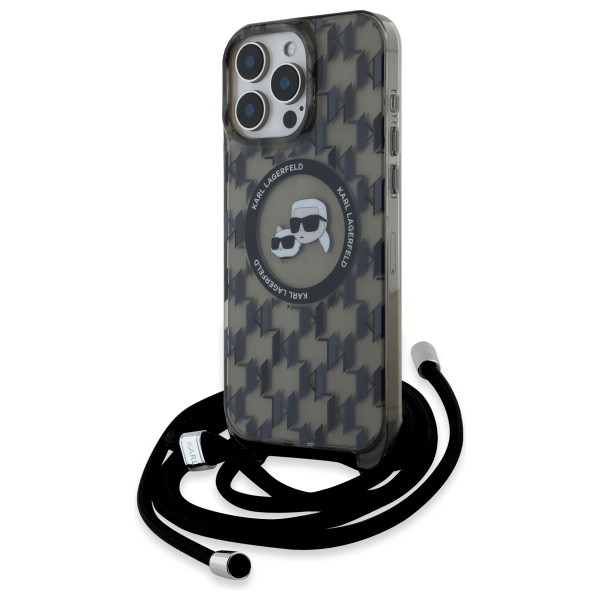 Karl Lagerfeld KLHMP16XHCKCKLCK iPhone 16 Pro Max 6.9" black hard case with IML crossbody monogram, Karl AND Choupette Head MagSafe