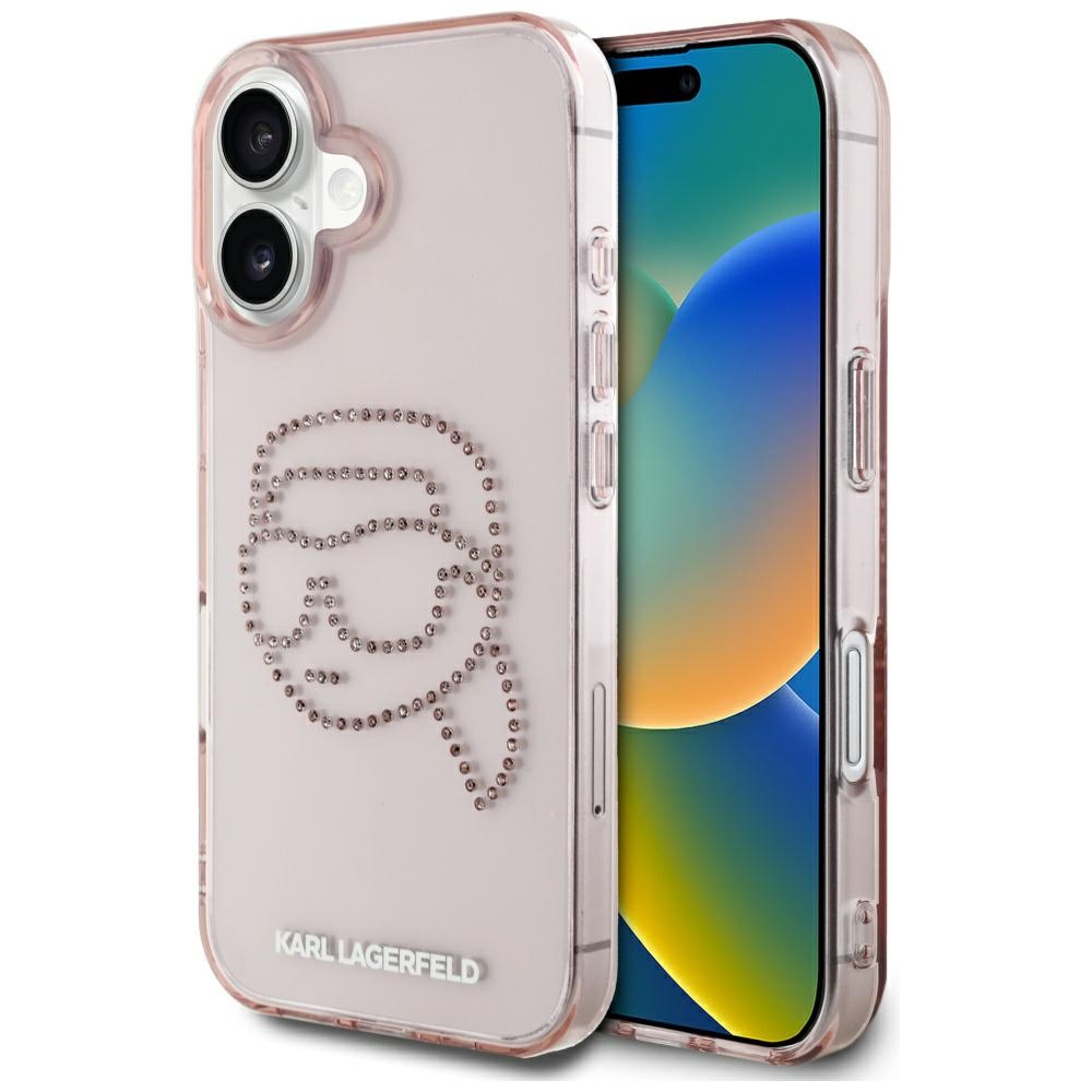 Karl Lagerfeld IML Rhinestones Karl Headphone Case for iPhone 16, pink
