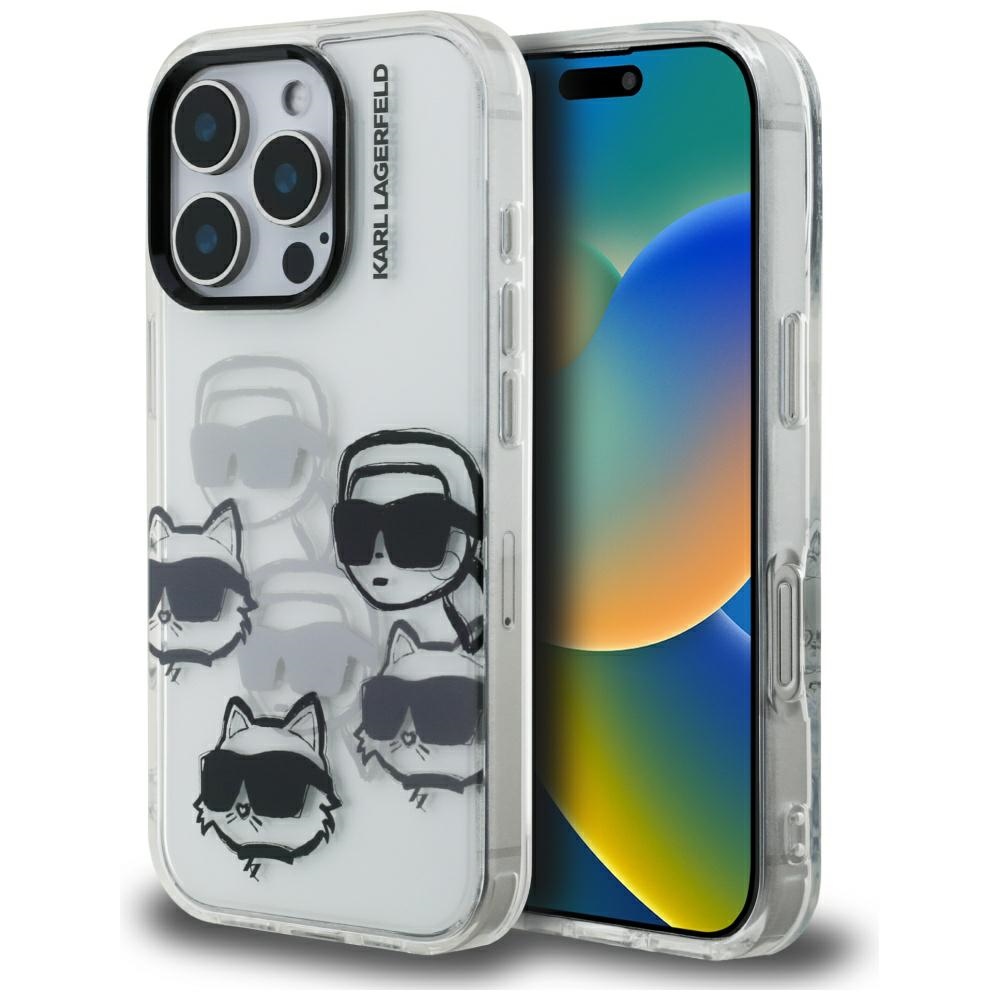 Karl Lagerfeld IML Multi K AND C Head Pattern Case for iPhone 16 Pro Max, Transparent
